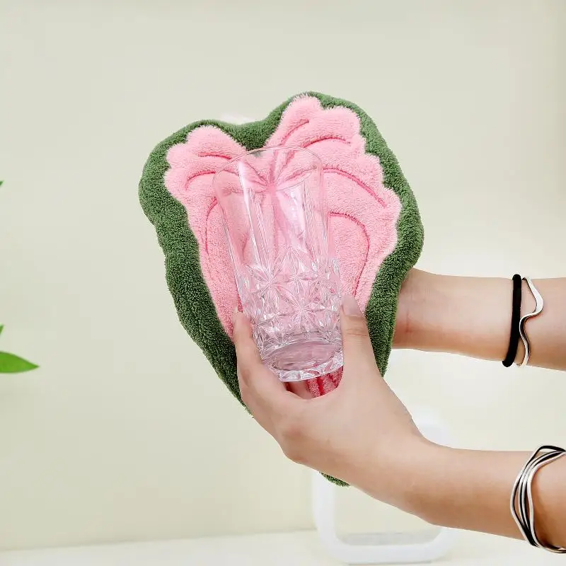Soft Absorbent Hanging Bathroom Hand Towel Leaf Wipe Hand Towel Coral Fluff Towel Kitchen Cleaning Household