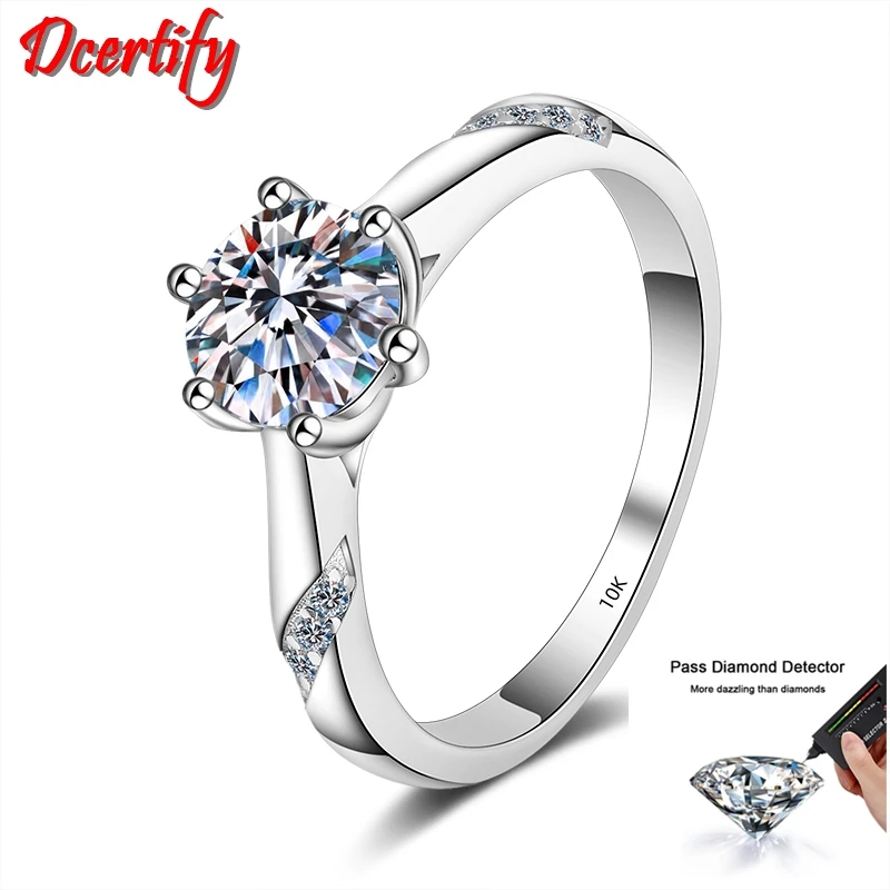 

Solid White Gold 10K Certified Round 0.5-2 Carat Moissanite Rings for Women Engagement Promise Wedding Band Jewelry