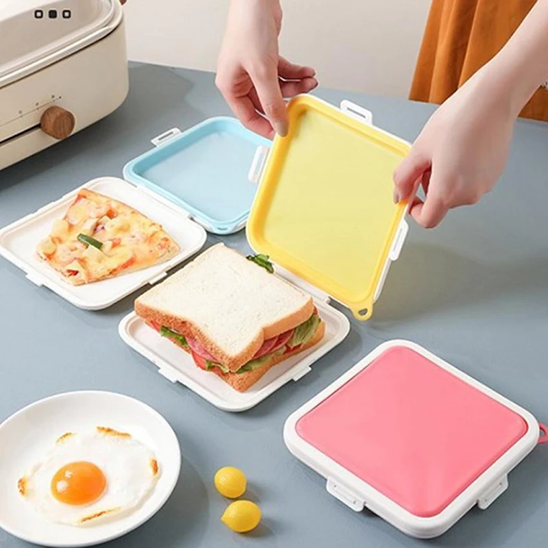 ポータブルサンドイッチトースト弁当箱、再利用可能、シリコン、環境にやさしい、ランチ、食品容器、電子レンジ対応食器