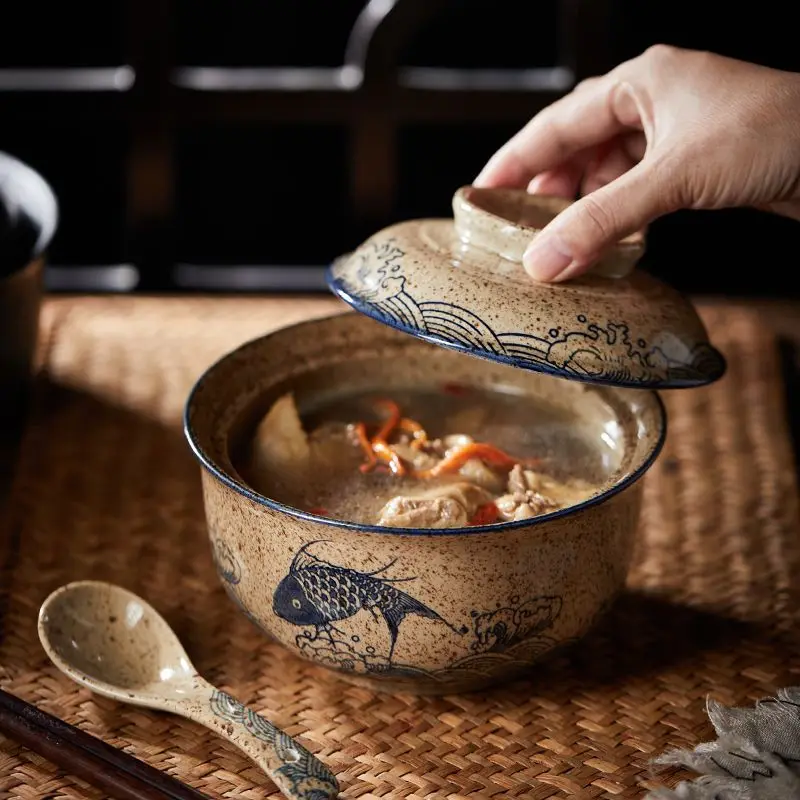 Ceramic Instant Noodles Bowl Pig Oil Tank Pepper Oil Tank Snail Powder Large Ramen Soup with Cover Dormitory Canteen Packed Rice