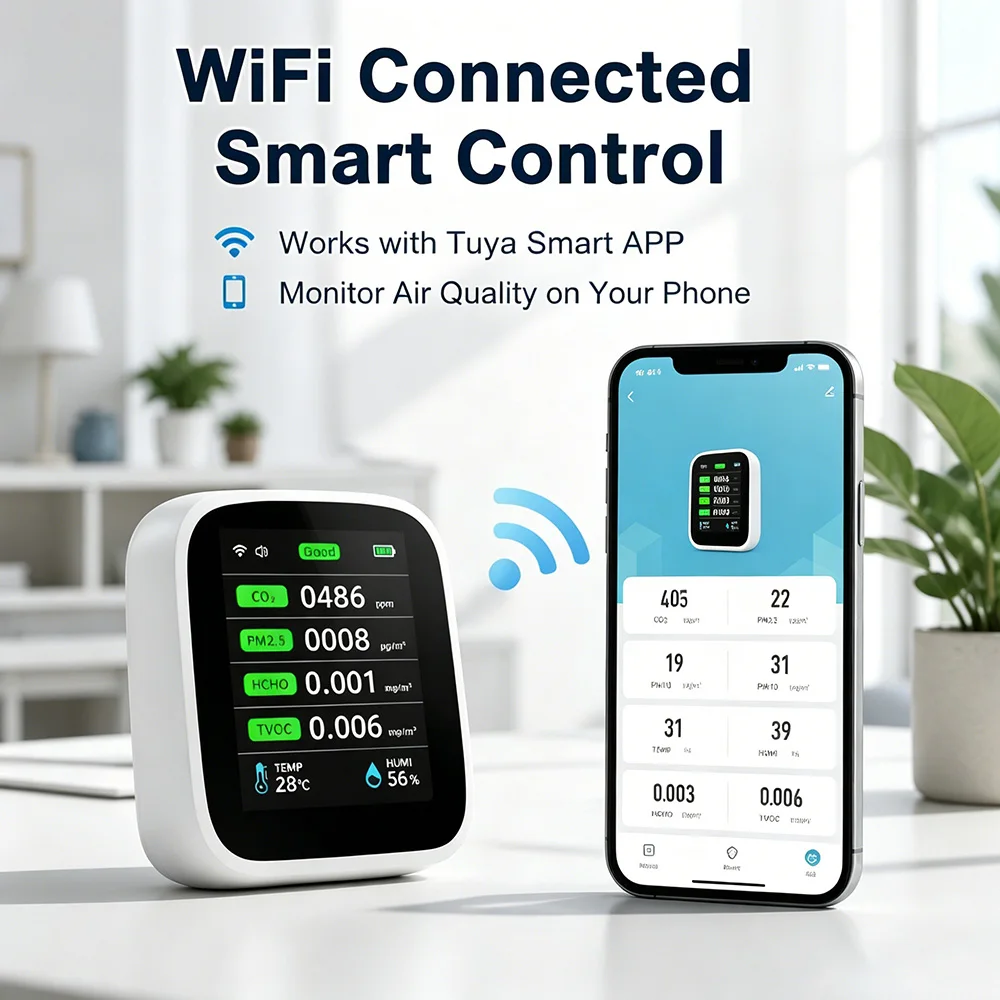 Tuya WIFI Air Quality Monitor Gas Detector CO2 HCHO TVOC PM2.5 PM1.0 PM10 Temperature Humidity