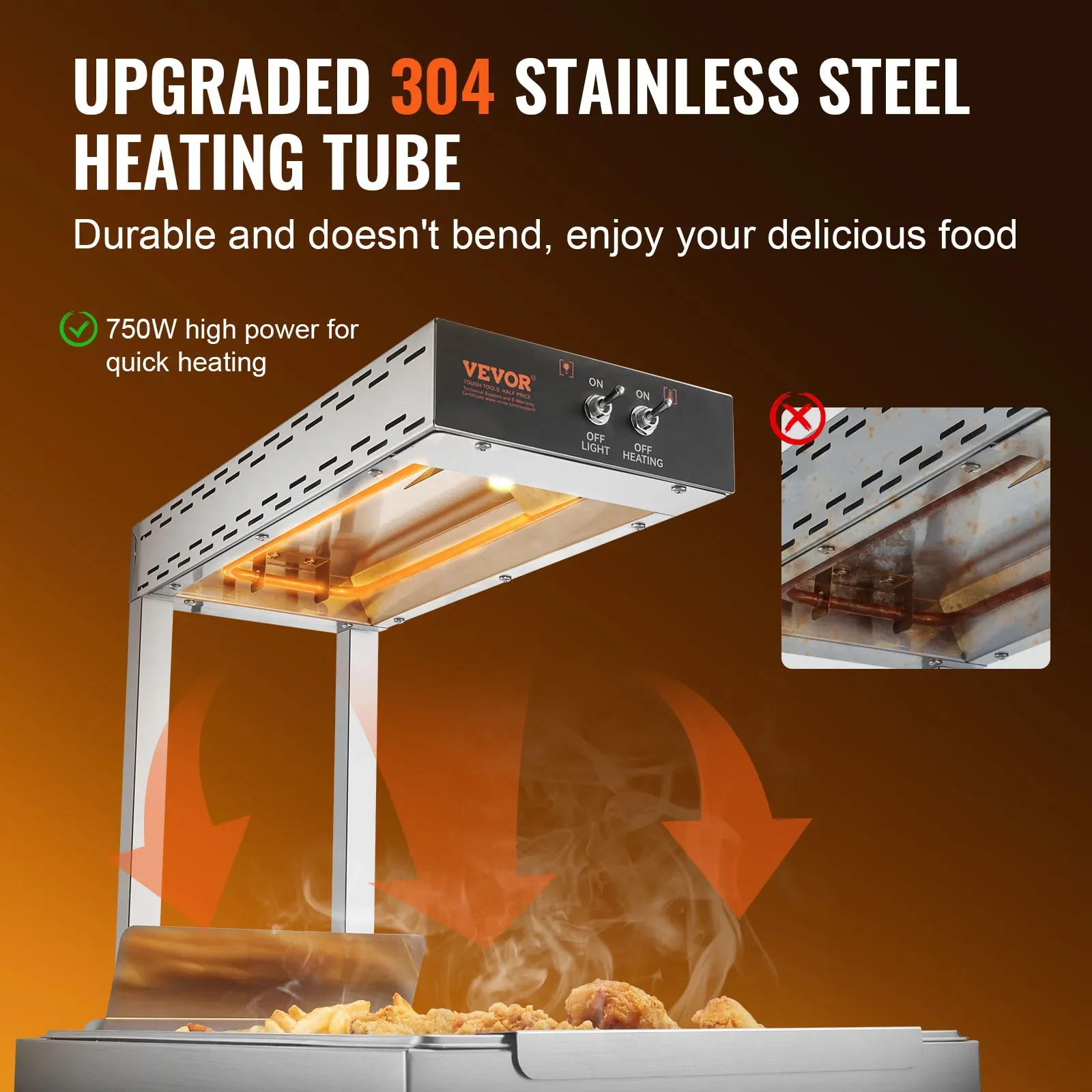 VEVOR-جهاز تدفئة الطعام التجاري لمطعم بوفيه الرقائق ، مصباح كونترتوب ، مقلي فرنسي ، من من من من من من من من من من من نوع wy ، من من من من نوع ww