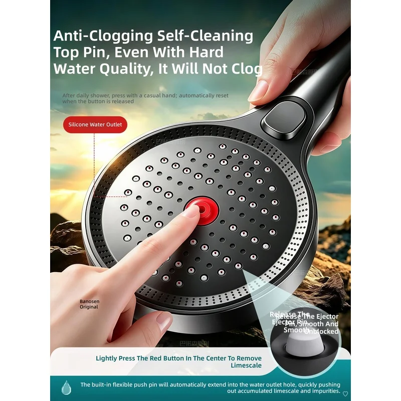 Pressurized showerhead—ultra‑strong water pressure, high flow rate; household shower faucet with limescale removal and anti‑c...