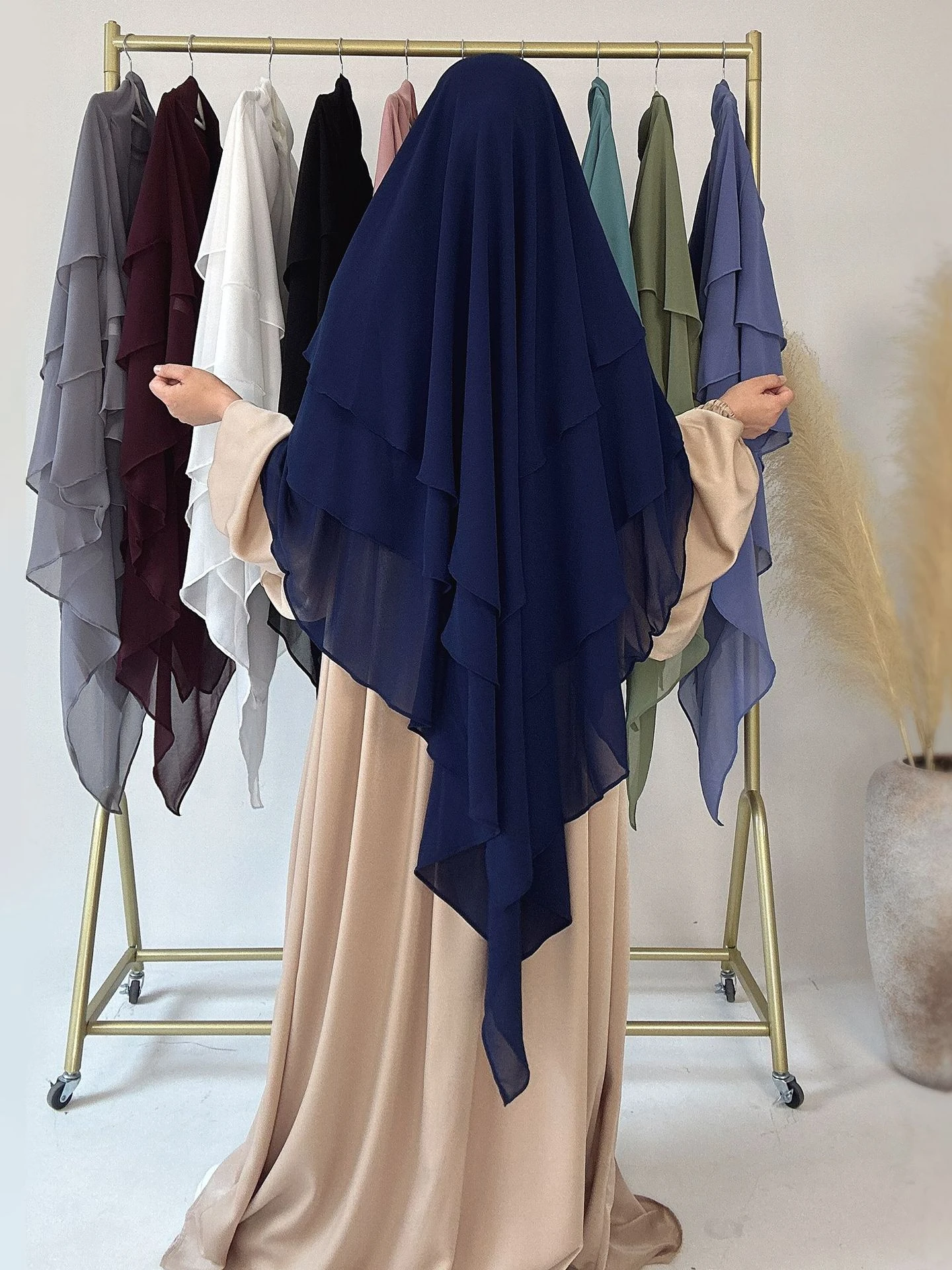 3 Layers Chiffon Long Khimar Women Muslim Hijab Prayer  Eid Hijabs Headscarf Shawl Veil Long Three-Layer Djellaba Niqab