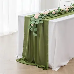 27.5x118 Polegada verde oliva chiffon gaze corredor de mesa mesa de casamento correndo chá de bebê rústico puro decoração de mesa de jantar