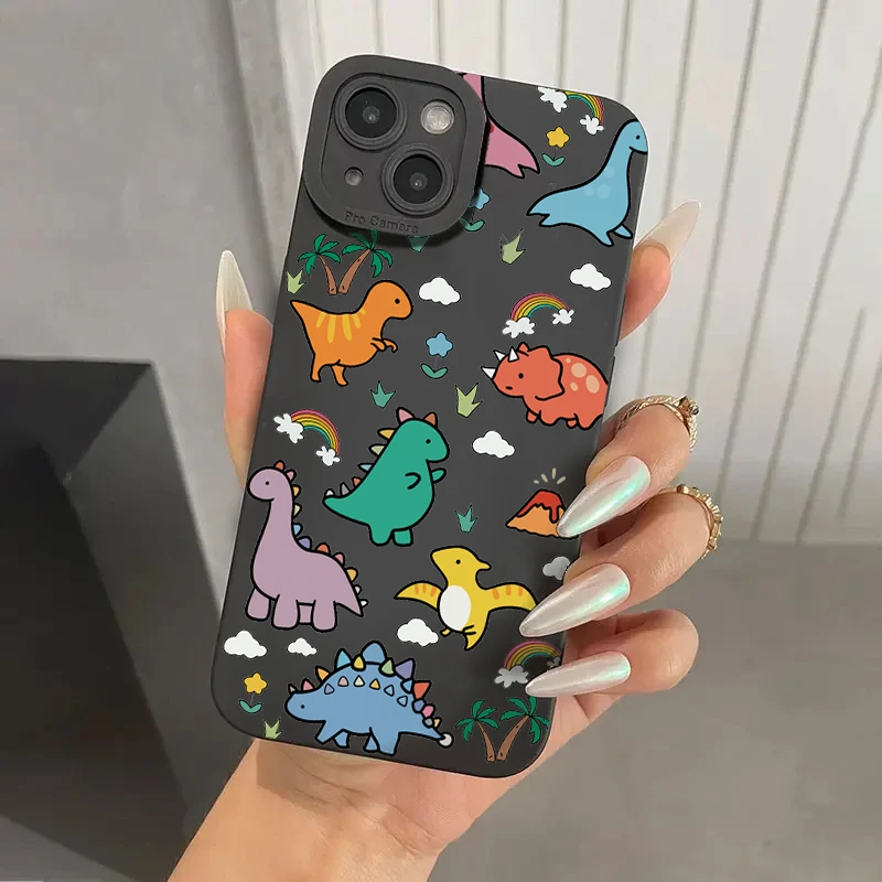 Cartoon Dinosaur Colorful Floral Phone Case For iPhone 11 Case iPhone 16 15 13 12 14 Pro Max Mini XR XS X 7 8Plus SE2 Soft Cover