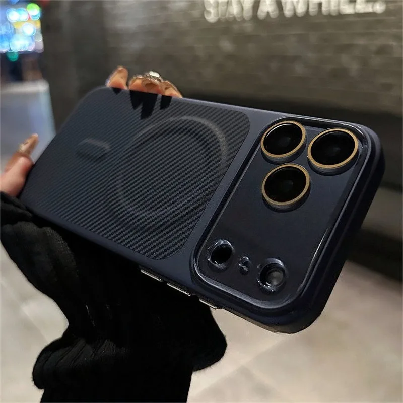 

HOCE Carbon Fiber Pattern Leather Magnetic Case For iPhone 17 16 15 14 13 Pro Max Crystal Lens Protector Shockproof Hard Cover