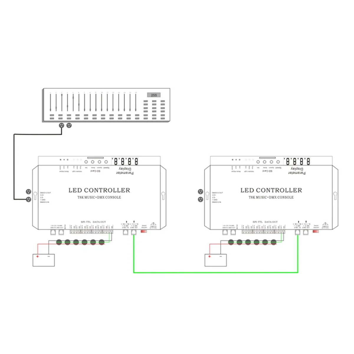 

T8K Music+ Console 8Channels Port with Mic In/Aux in SPI-TTL Led Strip Light Controller for WS2811 WS2812B EU PLUG