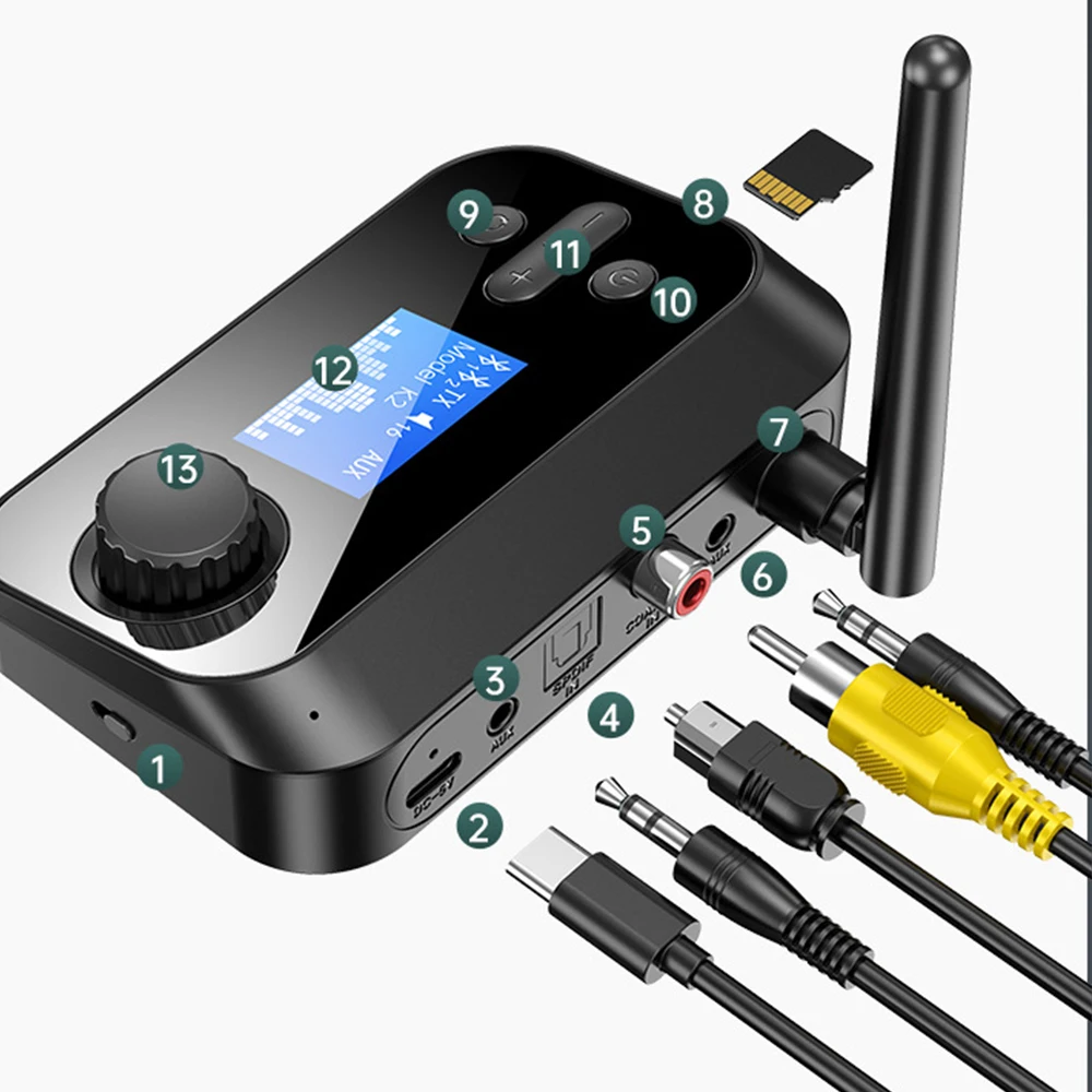 1PCS New 6 in 1 Long Range Bluetooth 5.1 Audio Transmitter Receiver RCA 3.5mm AUX Stereo Wireless Adapter For PC TV Headphones