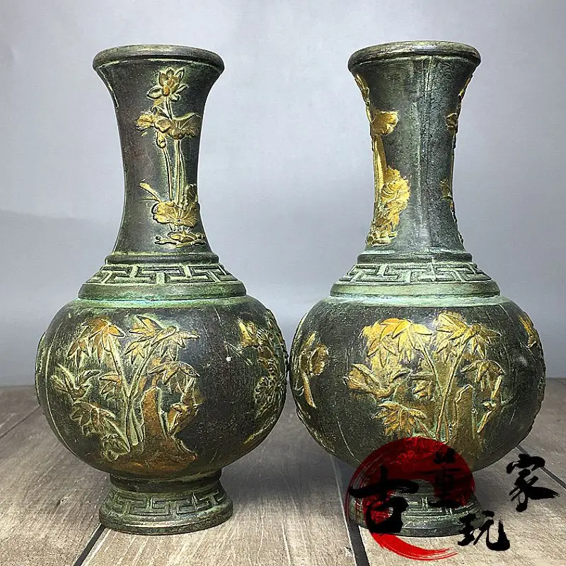 Retro bamboo and flower vase Ornament Decoration Tea Pet Figurines Desk Decor Accessories