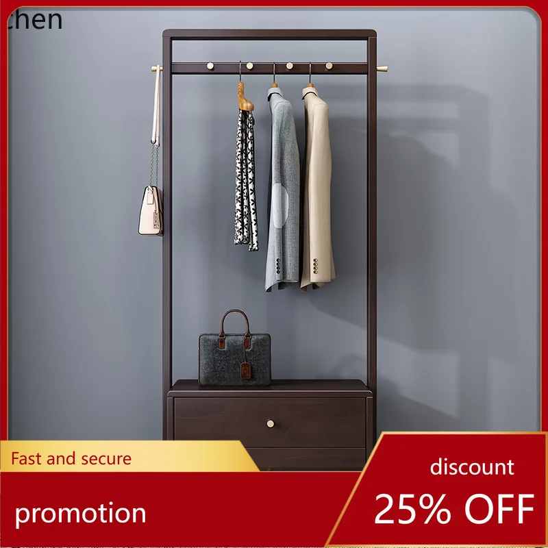 

CZ Solid Wood Coat Rack for Bedroom, Home Use, Floor-standing with Drawers, Wooden Storage Shelf, Clothes Hanger