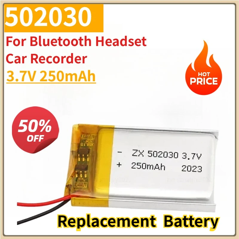 

New Battery 502030 3.7V 250mAh Lipo Polymer Rechargeable Batteries Ph-2.0mm for Bluetooth Headset Car Recorder Car Toys Etc