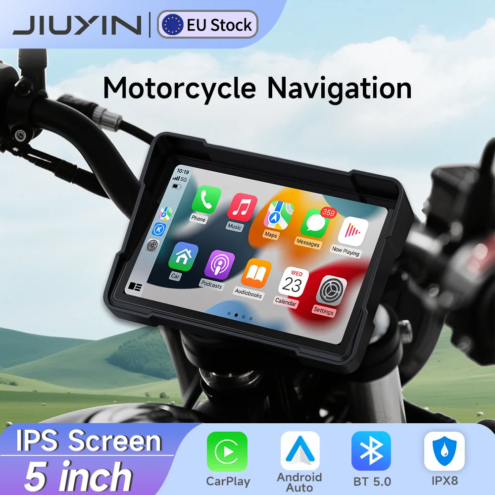 JiuYin 5 Zoll tragbarer DVR Motorrad Wireless Carplay Android Auto IP67 Wasserdichter Monitor GPS-Navigationsbildschirm 2025 NEU