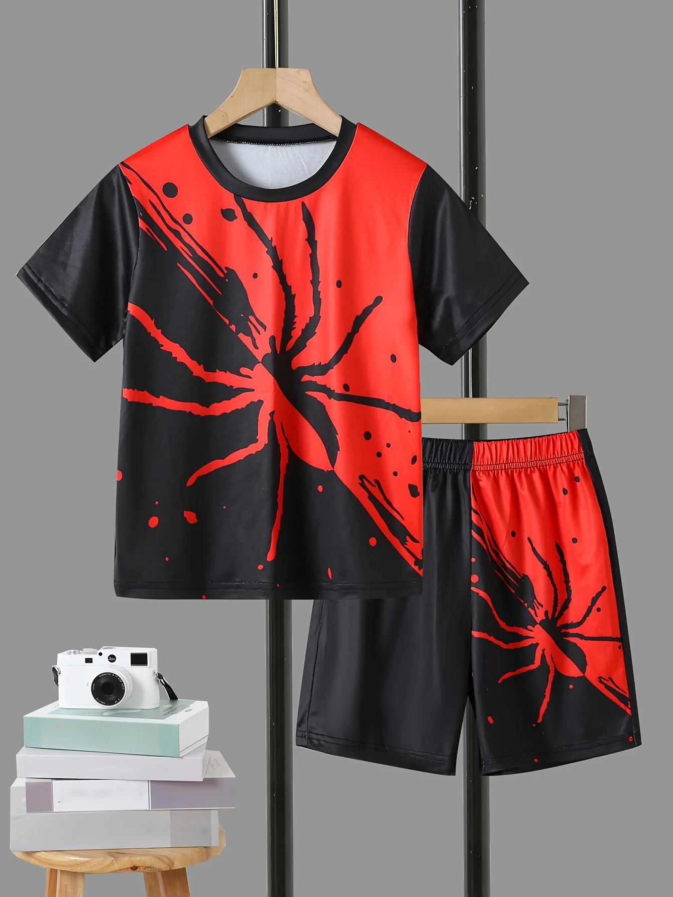 2pcs Boys Casual Spider 3D Graphic Print Short Sleeve T-shirt & Shorts Set, Comfy Summer Kids Clothes