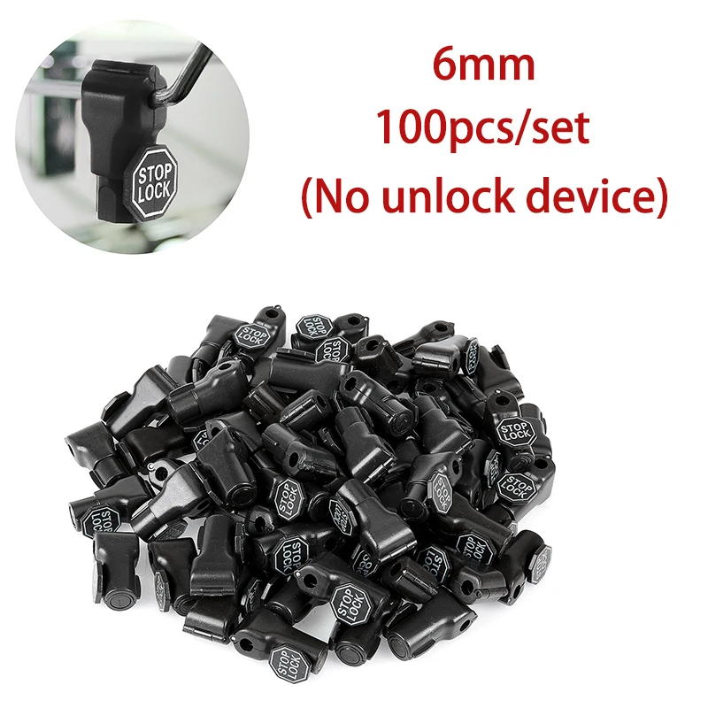 100 stks 6mm Plastic Anti-Diefstal Sloten Ontgrendelen Apparaat Winkel Supermarkt Peg Hook Stop Lock Pegboard Veiligheid display Haak Slot
