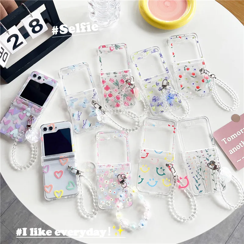 Love Heart Flower Bracelet Phone Case For Samsung Galaxy Z Flip 5 Shockproof Back Cover For Samsung Z Flip5 ZFlip 5 ZFlip5