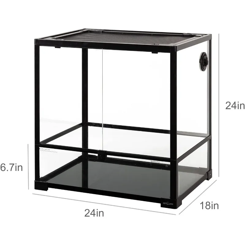 REPTIZOO 45ガロン ガラス製爬虫類テラリウム 24インチ x 18インチ x 24インチ 組み立て式爬虫類タンク ダブルヒンジドアとトップスクリーン換気口付き