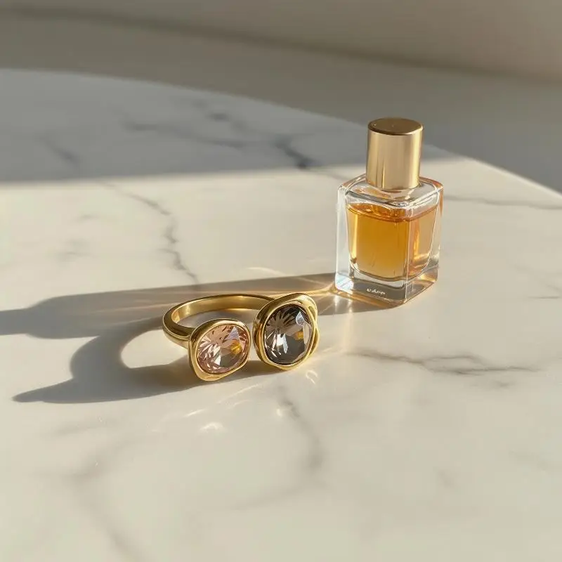 Vintage Brown Crystal Elliptical Open Rings For Women Luxury Rhinestone Contrasting Geometric Adjustable Finger Ring Jewelry