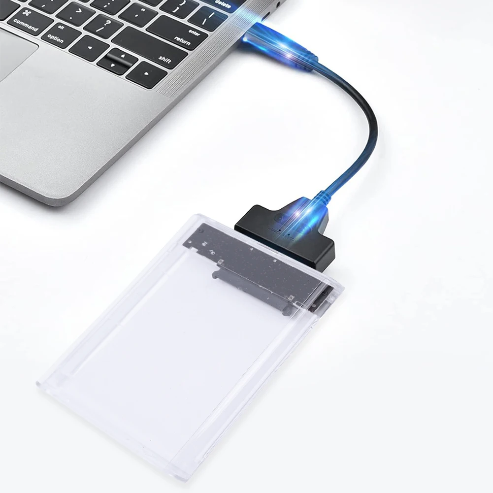 Caixa de disco rígido transparente, caixa externa móvel, gabinete sem ferramentas, USB 3.0, 2.5 ", SATA, SSD, 6Gbps