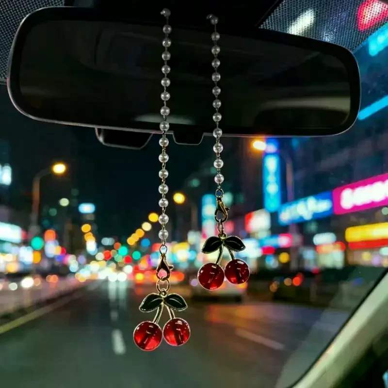 Car Rearview Mirror Cherry Hanging Pendant 1Pcs Lovely Auto Interior Decor Accessory Great Gift for Women Birthday Occasions