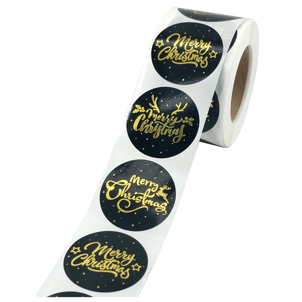 

Рождественские наклейки, горячее тиснение, сумка для конфет, уплотнительная этикетка для скрапбукинга, черный подарок для рукоделия