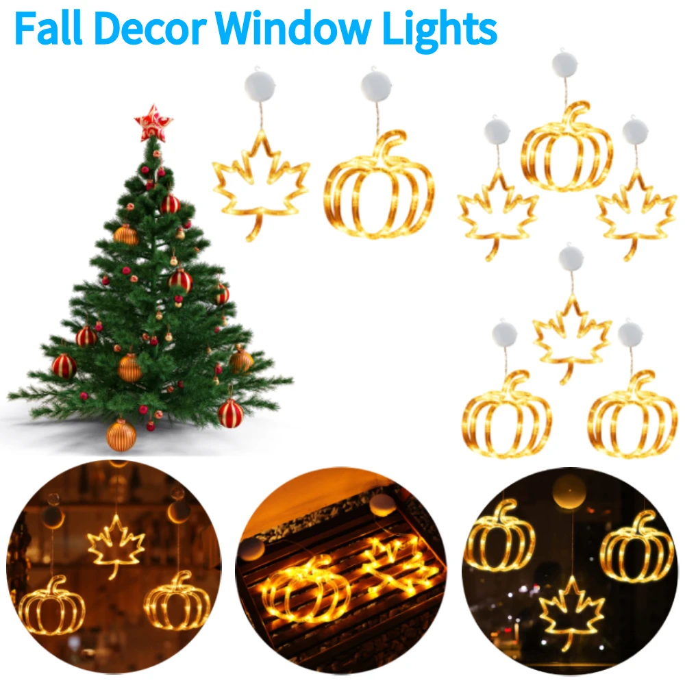 

Fall Decor Window Lights with Suction Cup Halloween Window Lights Battery Operated Halloween LED Lights Thanksgiving Decorations