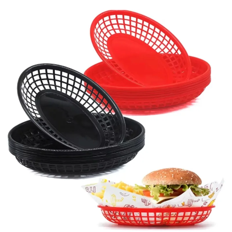 

10Pcs Plastic Snack Baskets Oval Serving Platter Breakfast Dinner Plates French Oval Fruit Basket Bread Basket Kitchen Tools