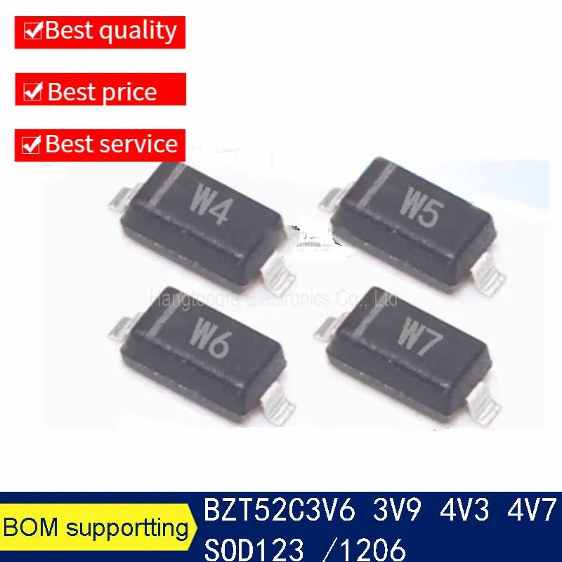 100PCS/Lot BZT52C SMD Zener Diode BZT52C3V0 BZT52C3V3 BZT52C4V7 BZT52C5V1 BZT52C6V8 BZT52C7V5 BZT52C10V BZT52C12V SOD-123 1206