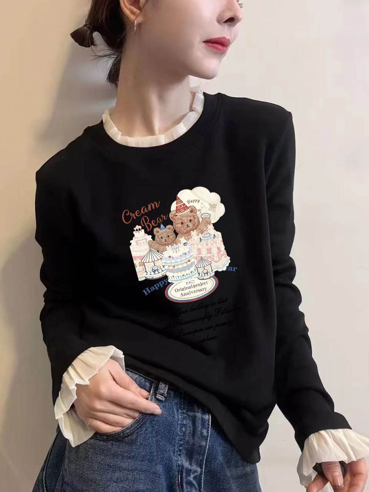 Korean Style Lace Long Sleeve Women's T-Shirt Fashionable Versatile Base Layer Shirt Stylish Warm Inner Wear Top for Autumn W...