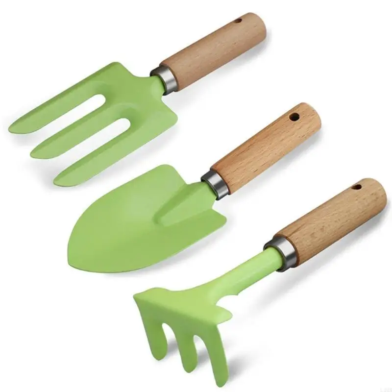 L4MB 3PCS Kids Garden Tool Set Metal Handles for Young Gardeners Beach Play