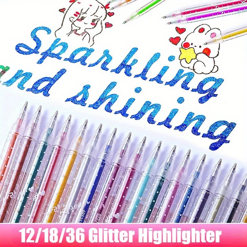 Glitter Gel Pen Set 12/18/36pcs 1.0mm Fine Point Visible Ink for Cardstock Notebooks Drawing School Office Supplies