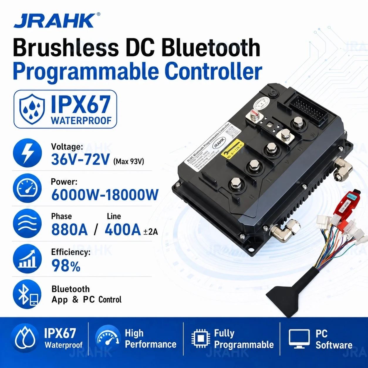 JRAHK 6000W-18000W 400A 36V-72V BLDC Motor Controller for Electric Motorcycle E-Scooter Hub Motor