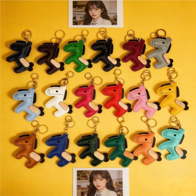 Cute Handmade Leather Pony Keychain Bag Charm Simple Versatile Little Horse Keychain Pendant Trendy Car Keyrings Bag Accessories