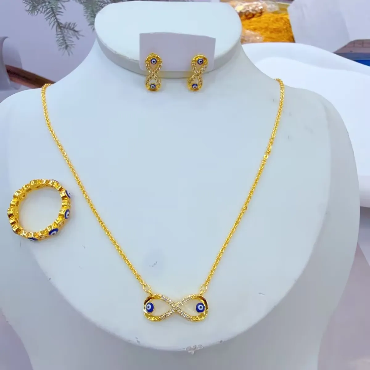 

New American 24K Gold Plated Necklace, Earrings, Rings, Wedding Jewelry Set, Gift for Lover YY10731