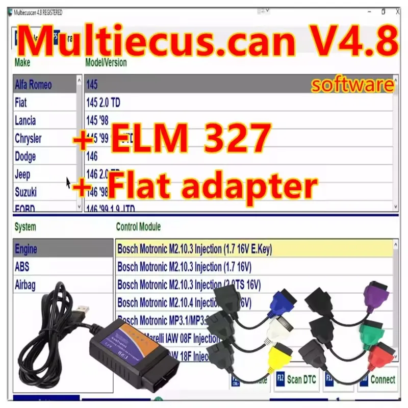 

2023 new Multiecuscan V4.8 for Fiat/Chrysler/Dodge/Jeep/Suzuki Scanner Software 4.8 + ELM327 + unlimited registered flat adapter