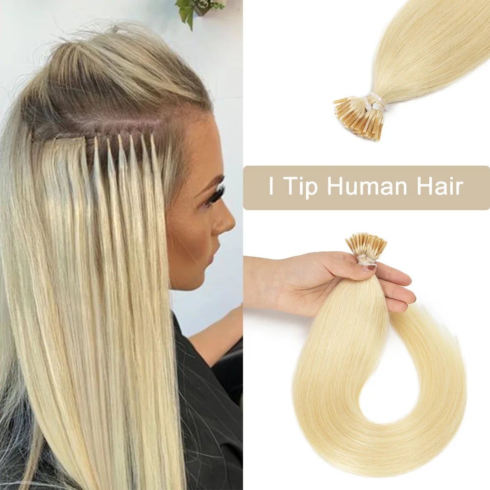 Straight I Tip Microlink Hair Extensions Human Hair 50strands/Set Capsule Keratin Natural Fusion Micro Ring Human Hair Extension