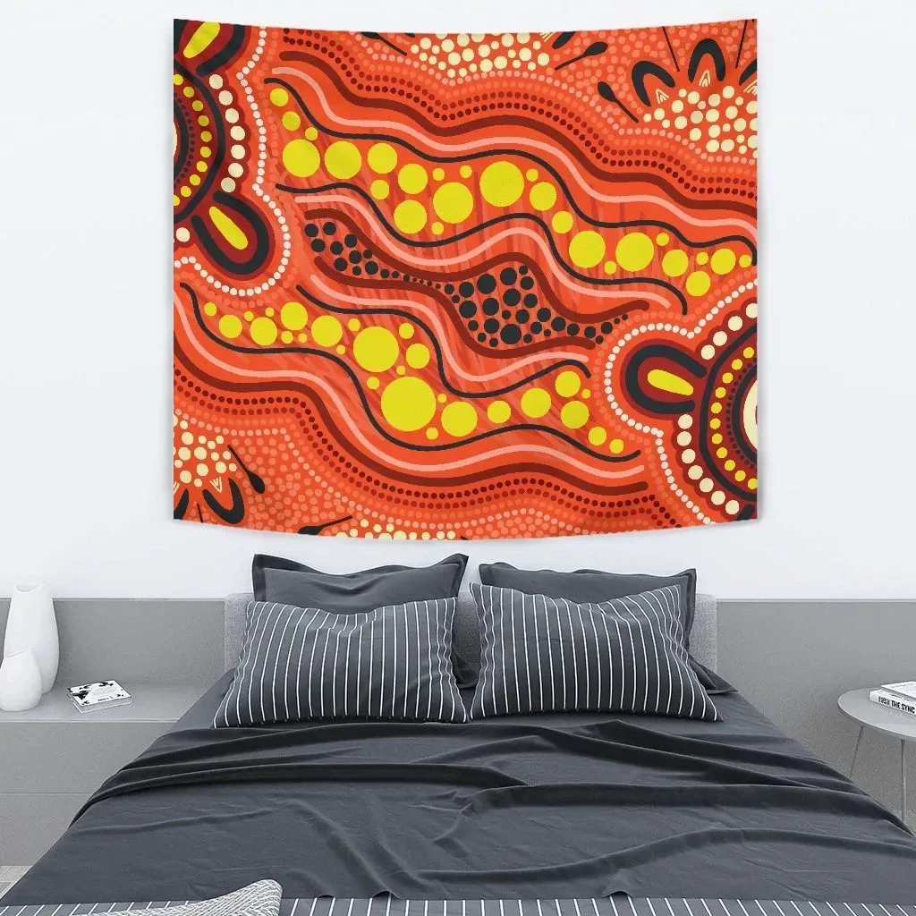 

Australia Aboriginal Tapestry - Aboriginal Dot Art Painting Ver 3D Printed Tapestrying Rectangular Home Decor Wall Hanging