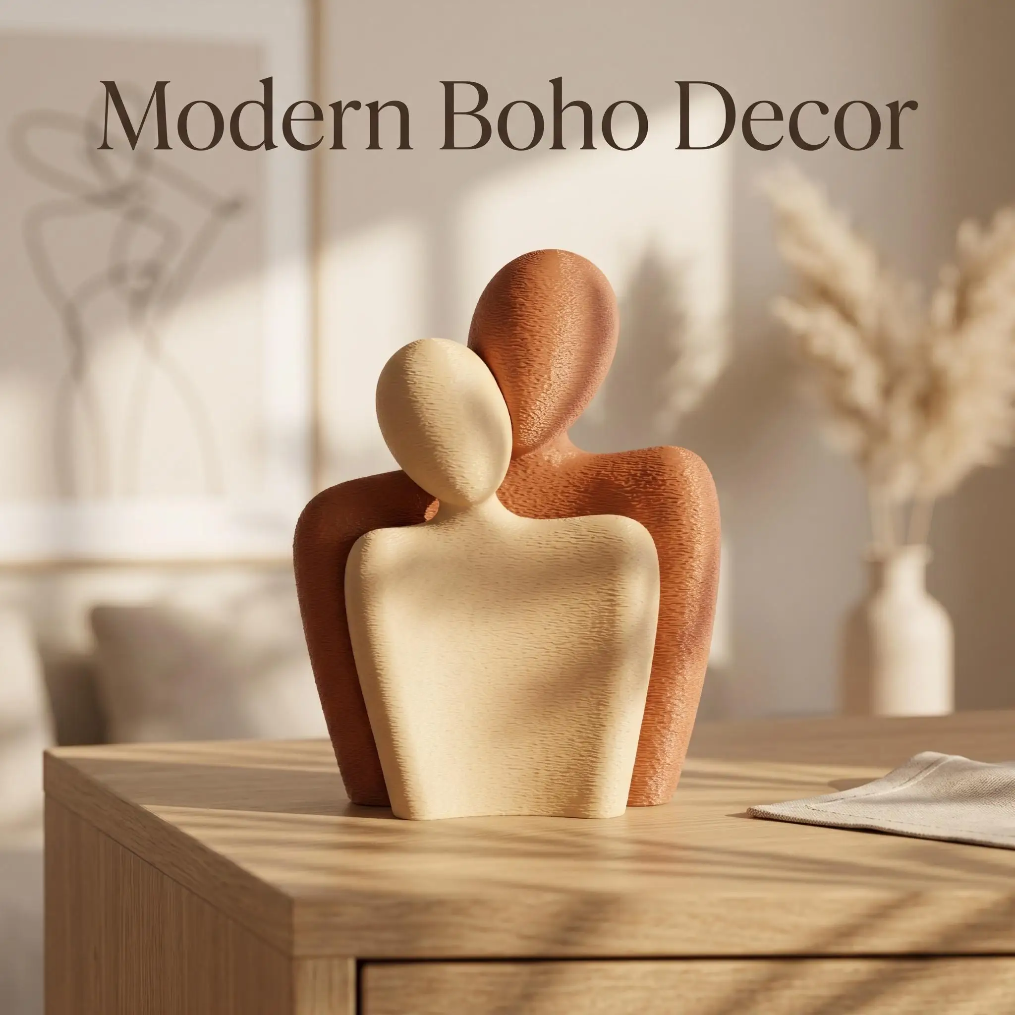 2Pcs Abstract Couple Sculpture Hugging Figurines Modern Nordic Matte Statue Boho Home Decor Romantic Wedding Gift Desk Ornament