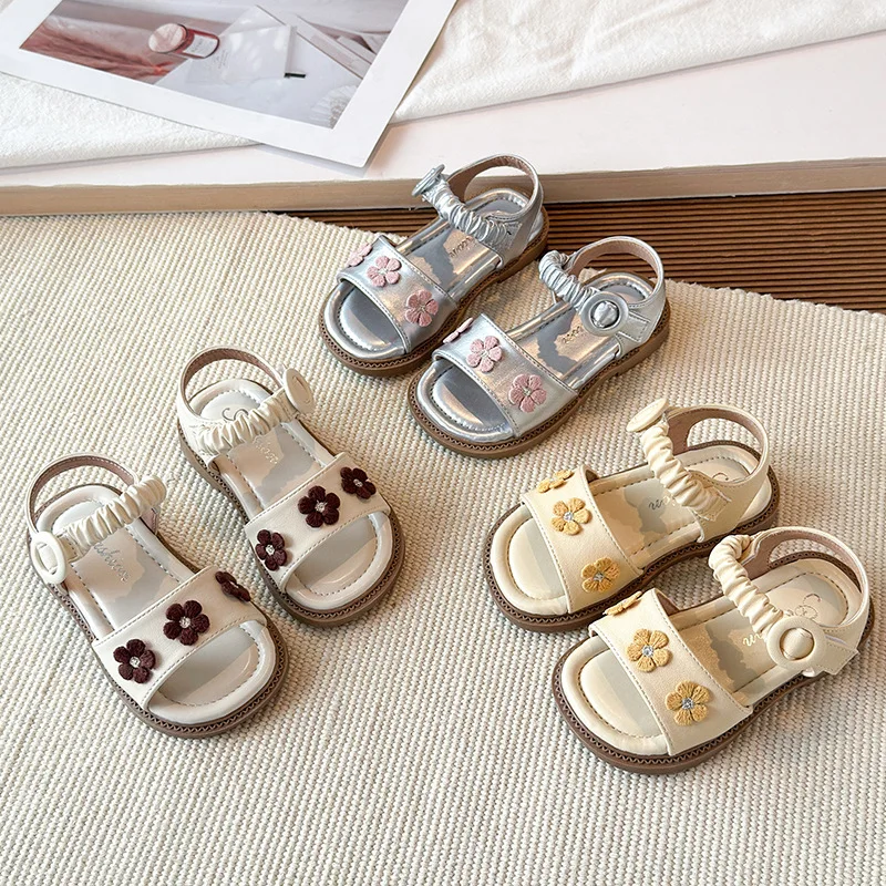

Girls Sandals Summer New Floral Princess Shoes Open-toe Fashion Soft-soled Kids Beach Shoes