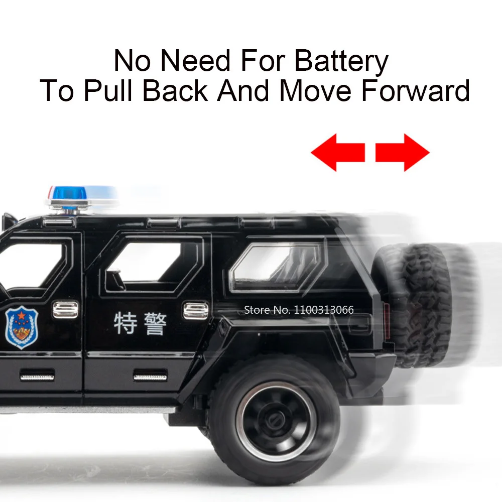 1:24 Scale Alloy QiaoZhiBaDun H2 Police Car Models Toys 6 Doors Opened Vehicles Wheel Pull Back Cars Adult Kids Birthday Gifts