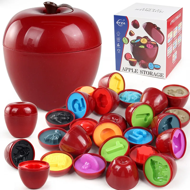 Boîte de rangement en forme de pomme, jouet de développement cognitif d'apprentissage précoce, couleur et forme assorties, jouet d'œuf intelligent pour enfants