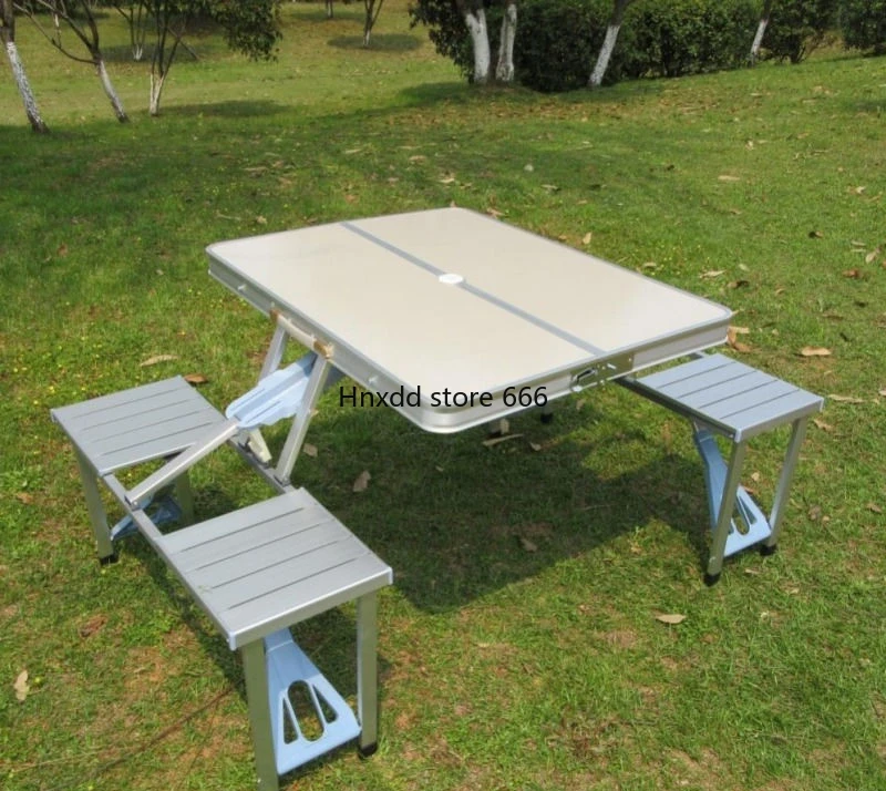 Portable picnic barbecue table camping one-piece table and chairs one-piece thickened