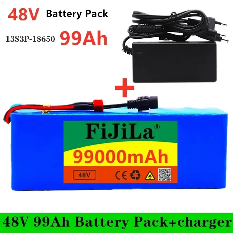 13S3P 48V lithium-ion battery 99Ah 1000W lithium-ion battery pack suitable for 54.6V electric scooters with BMS+54.6V 2A charger