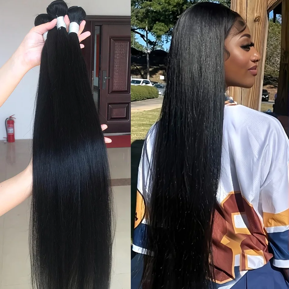 

30 34 Inch Bone Straight Bundle Human Hair Unprocessed Raw Remy Hair 4 Bundles Brazilian Extension Machine Double Weft