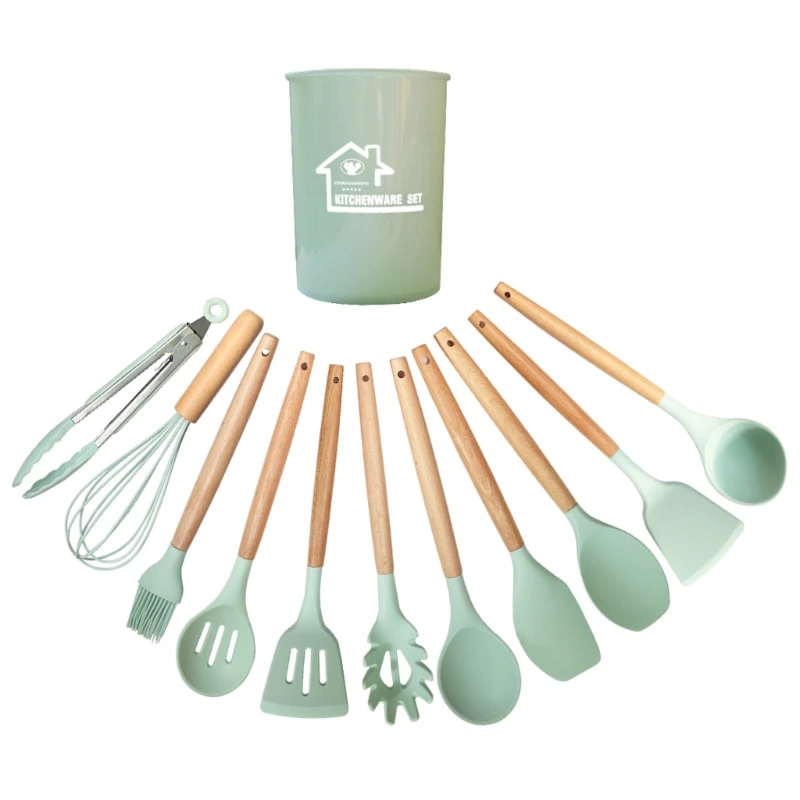 

12Pieces Silicone Utensil Set for Cooking Baking Kitchen Spatula Handles