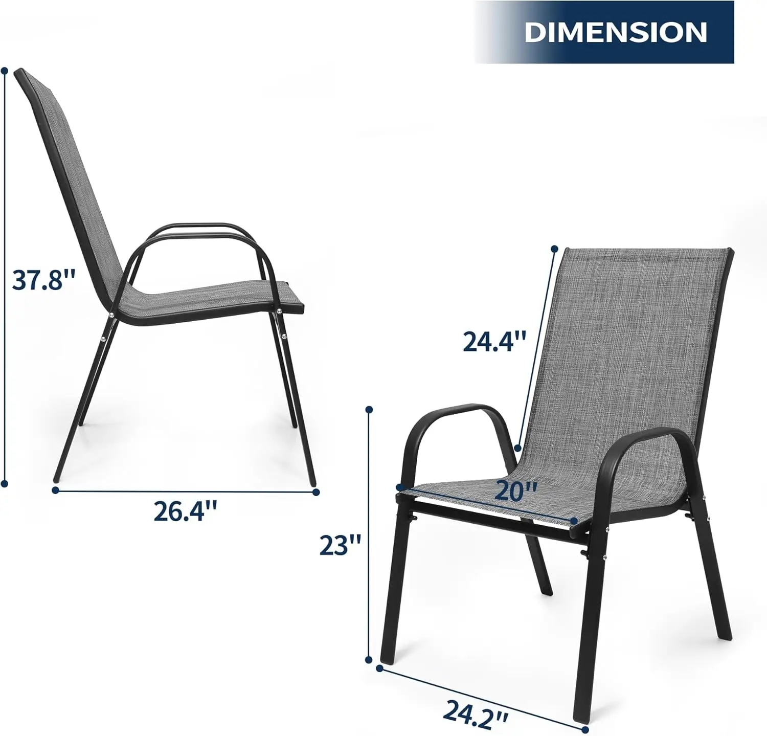 Outdoor Stackable Dining Chairs for All Weather, Lightweight Textilene Outdoor Chair Sets with Armrests