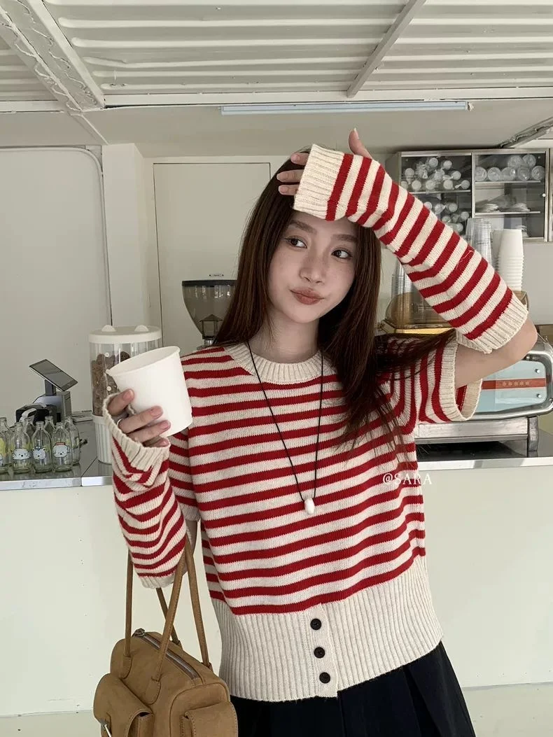 انفصال كم محبوك سترة المرأة المحاصيل متماسكة الخريف Argyle مزدوجة الصدر التلابيب الخامس الرقبة شيك اجتماع الأعمال جميلة #4