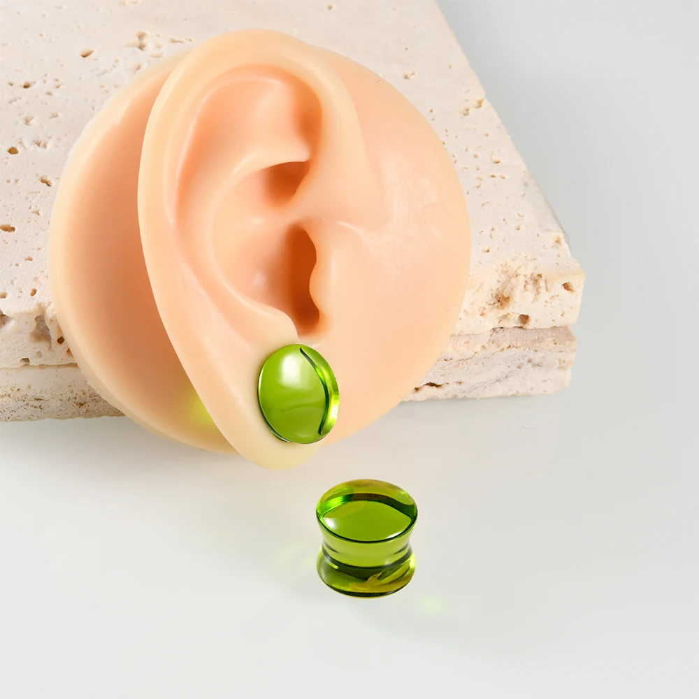 1PC Natural Glass Double Flared Ear Plugs Ear Tunnel Gauge Green Glass Ear Expander Weight Body Piercing Jewelryng Jewelry