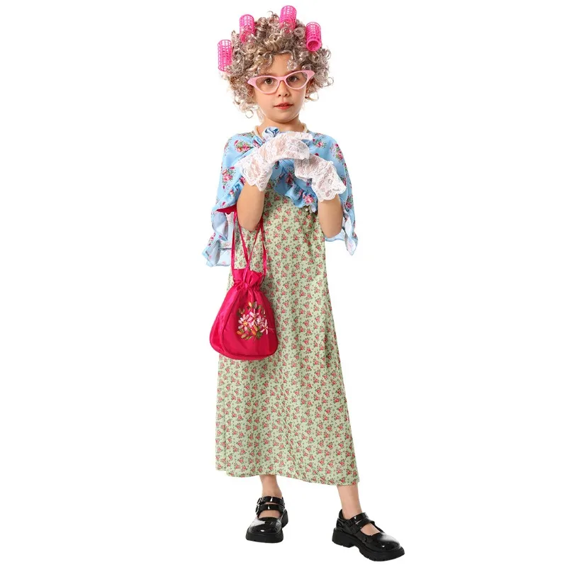 ชุดคอสเพลย์วันที่ 10 ของเปิดเทอม ชุดคุณยายสำหรับงานฉลอง 100 วัน ชุดแต่งกายคุณย่าสำหรับเด็กผู้หญิง อายุ 3-12 ปี ชุดเล่นบทบาทสมมติ