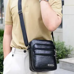 Fashion PU Leather Men's Bag Casual Black Brown Large Capacity Crossbody Bag Waterproof Handbag Men